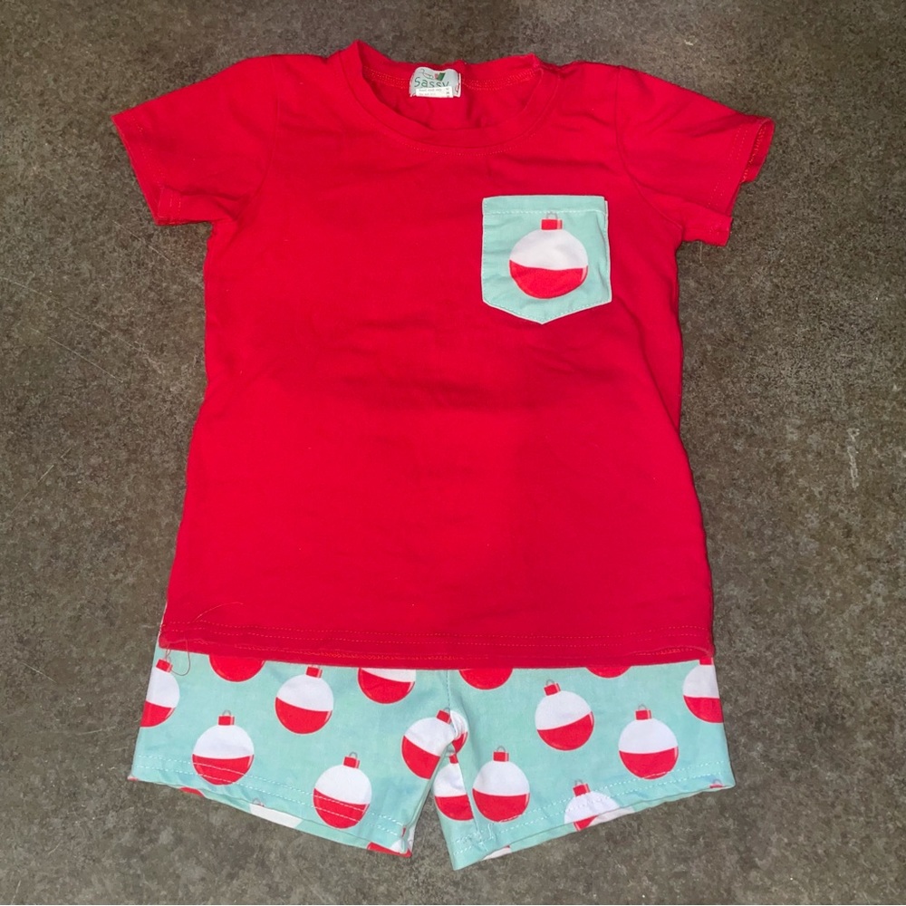 Sassy Stitches 5T boys fishing summer short set